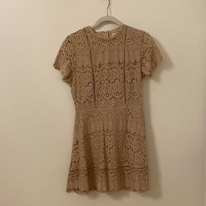 Altar'd State Lace Mini Dress in Tan